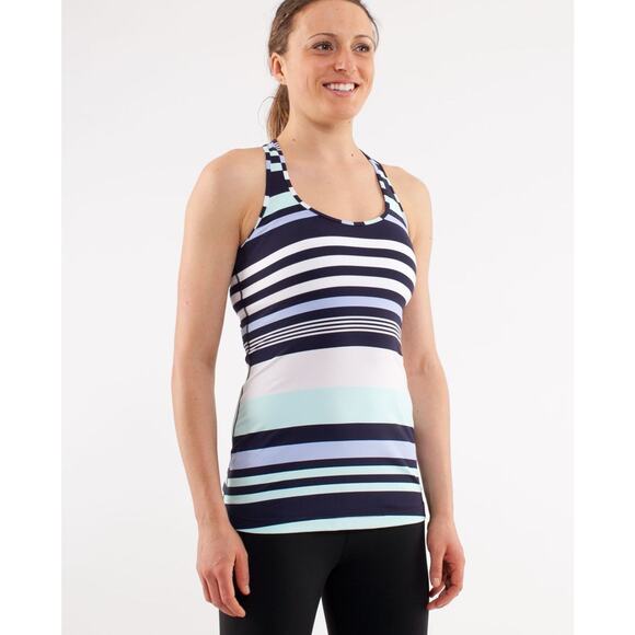 Lululemon Cool Racerback Tank Top in Discover Stripe‎ White Deep Indigo Size 6 - Picture 1 of 4